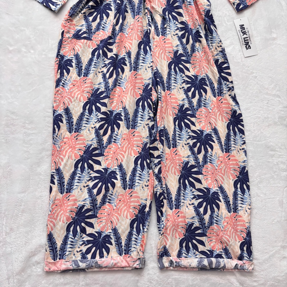 MUK LUKS Long Sleeve Wide Leg Tropical Print Utility Jumpsuit--NWT--2X - Picture 8 of 16